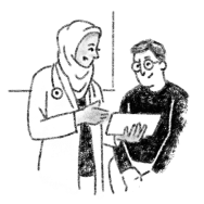 Illustration of a doctor and patient discussing the patient’s care.